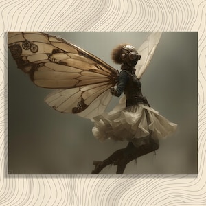 Steampunk Gas Mask Canvas Wall Art – Mechanical Wings Industrial Decor Retro Futurism Surreal Fantasy Illustration Print Gift for Teens
