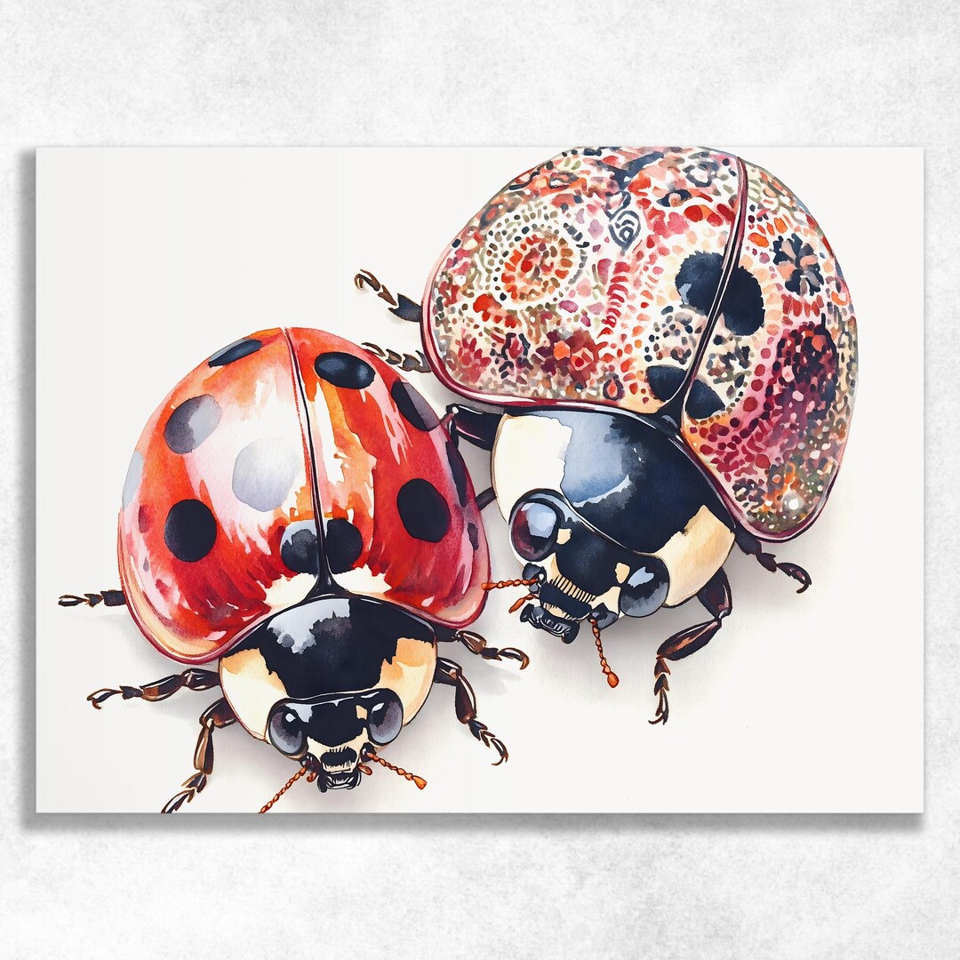 Watercolor Ladybug Canvas Wall Art - Nature Insect Illustration Cute ...