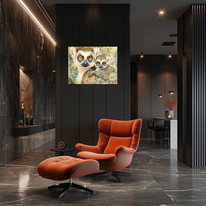 Lemur Canvas Wall Art, Colorful Manatees Painting Nursery Decor Unique