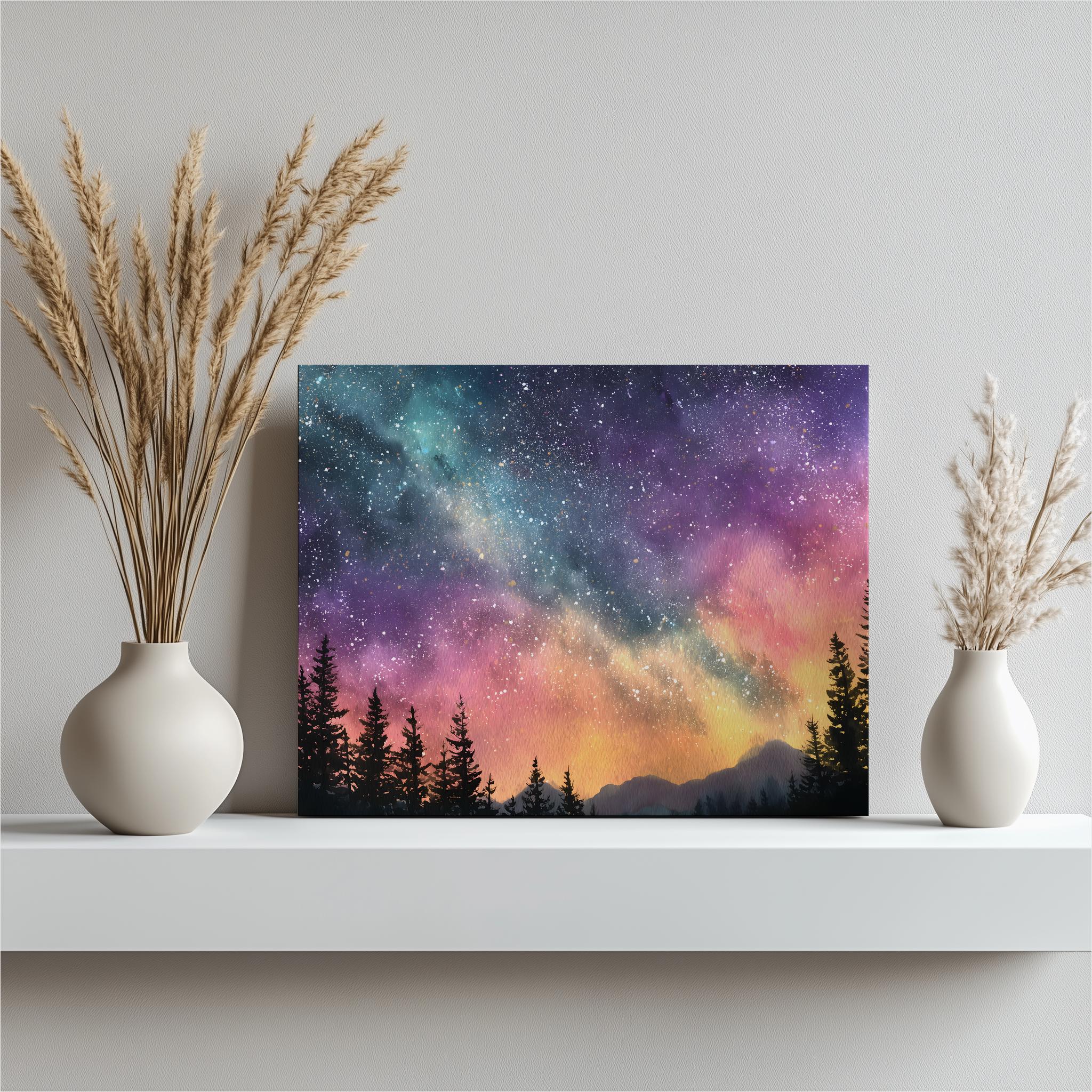 Galaxy Canvas Wall Art - Starry Night Landscape Print Colorful Galaxy ...