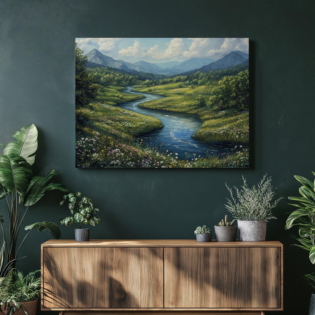 River Valley Canvas Wall Art, Nature Landscape Relaxing Home Decor ...