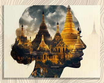 黄金の仏塔のシルエットのキャンバス壁アート - 旅行愛好家や文化探求