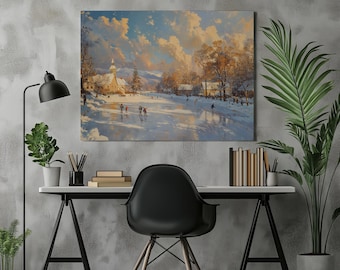 Ice Skating canvas wall art, artistic winter decoration, seasonal ice sport artwork, unique skating gift idea, high quality print, Home Art