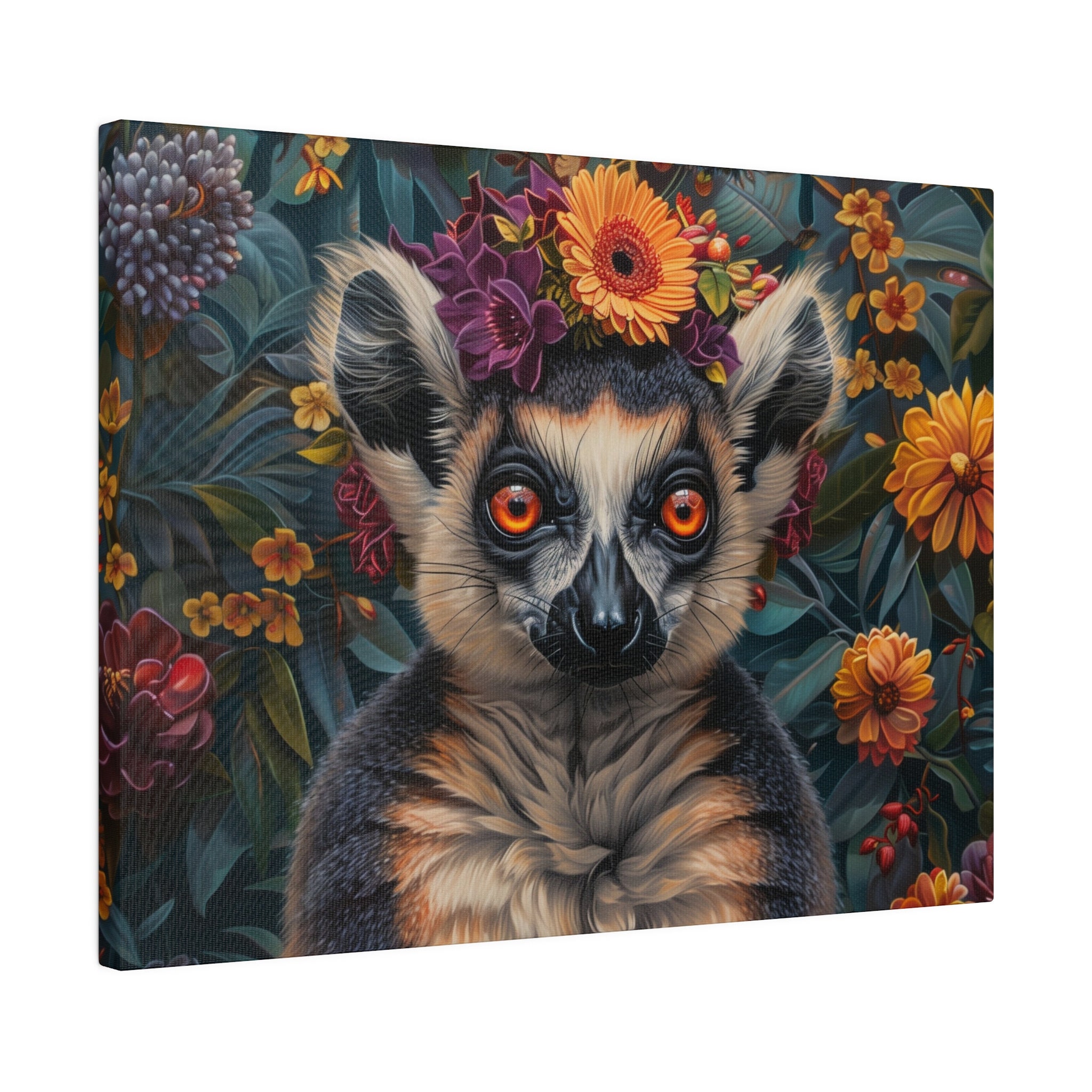 Lemur Canvas Wall Art Tropical, Rococo Painting Decor Primate