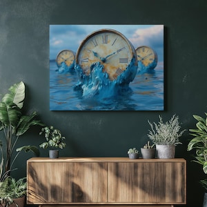 Dreamlike Melting Clocks Canvas Wall Art, Surreal Abstract Time Fluidity Decor, Unique Surrealism Home Office Decor, Perfect Gift Idea