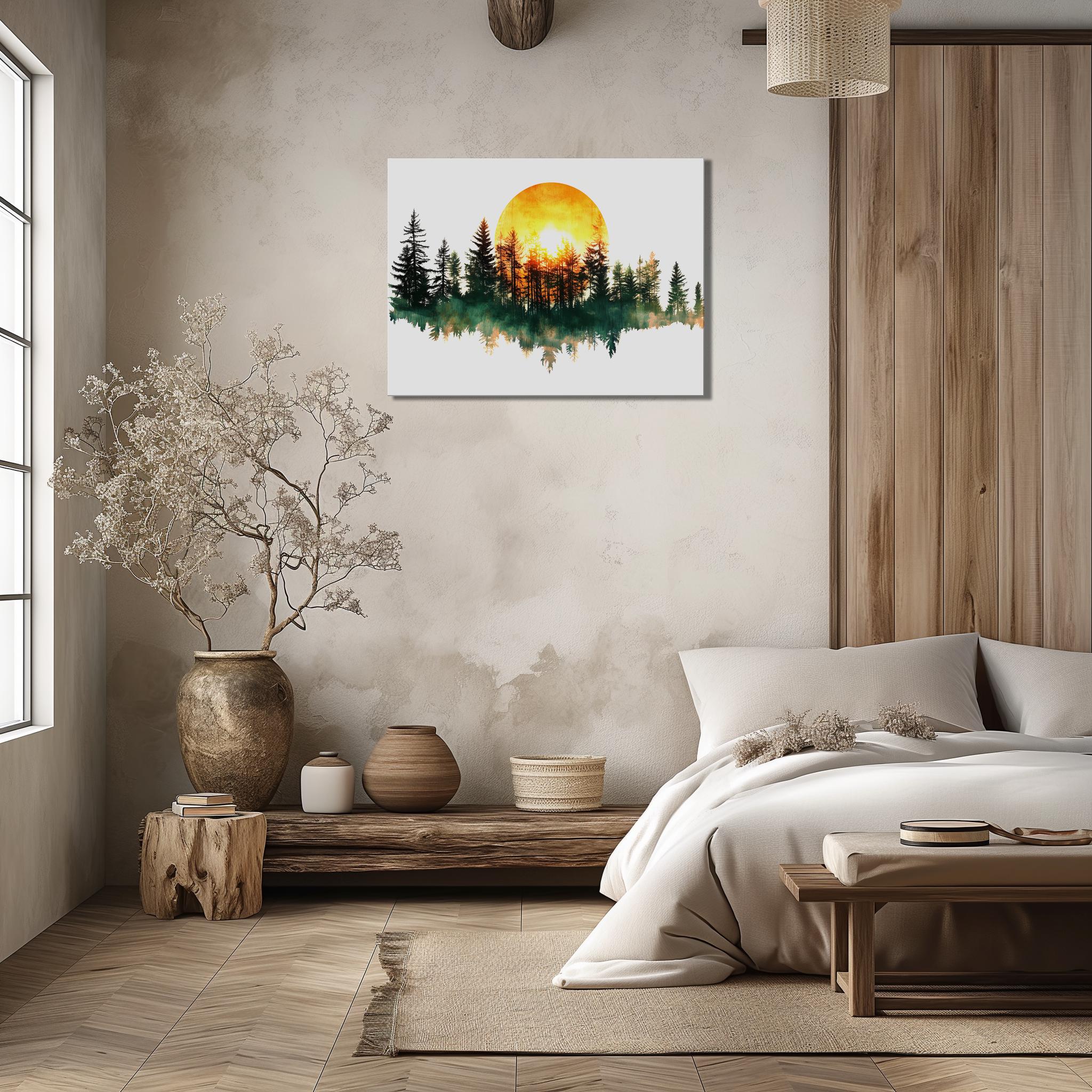 Sunrise Forest Canvas Wall Art, Nature Print, Warm Tones Home Decor ...