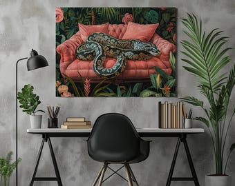 Enchanting Python Canvas Wall Art, perfect for decorating your home office, unique reptile artwork for animal lovers, Jungle Snake Canvas