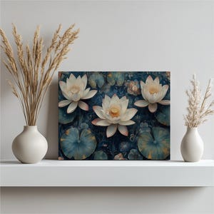 Premium Tranquil Water Lily Painting Canvas Print Wall Art Decor – Modern Lotus Pond Floral Home Decor, Serene Nature Art Gift Bedroom