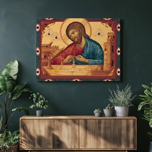 Jesus Christ Canvas Wall Art – Byzantine Icon Art Print Christian Home Decor Sacred Church Painting Gift Byzantine Painting Icon Print