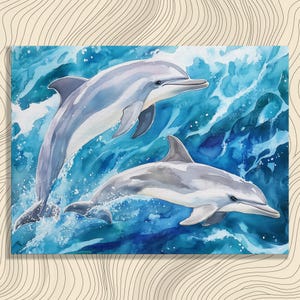Dolphin Canvas Wall Art, Stunning underwater scene with dolphins, vibrant colors, perfect home decor for ocean lovers, unique gift idea for
