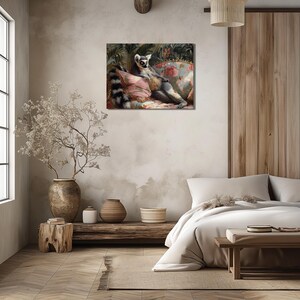 Test 3 mockup for Ring-tailed Lemur canvas wall art, wildlife decor, animal lover gift, nature themed wall decor, vibrant illustration, eco-friendly print