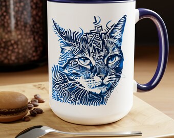 Luxury Blue Cat Mug | Fun Cat Cup, Cat Lover Gift, Coffee Lover Mug, Vintage Look Mug, Gift For Her, Gift For Him, Cat Mom, Birthday Gift