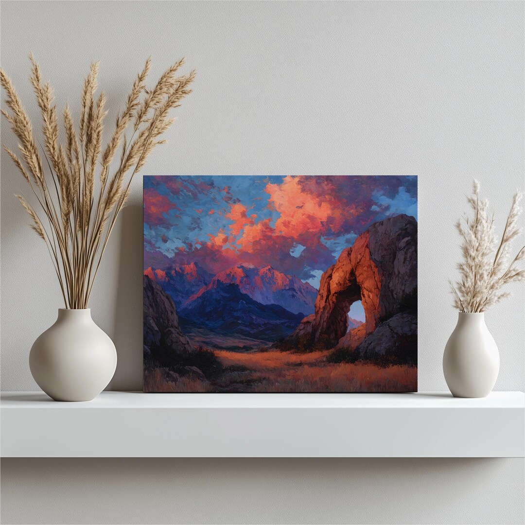 Dramatic Mountain Sunset Canvas Wall Art – Natural Arch Print ...