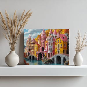 Candy City Canvas Wall Art, Colorful Whimsical Buildings Print Candyland Decor Kids Room Candy Print Playful Art Home Decor Sweet Artwork