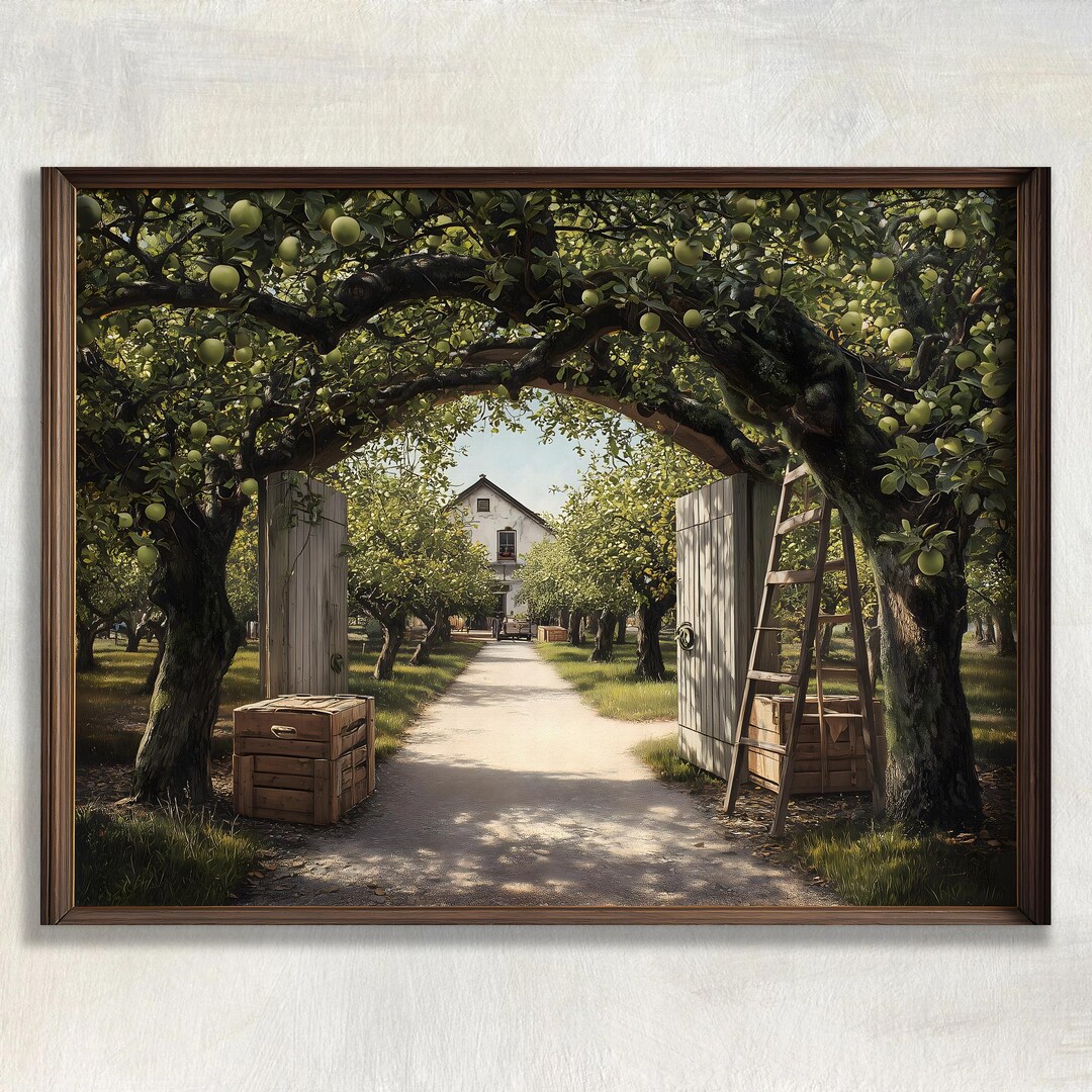 Apple Orchard Canvas Wall Art - Rustic Farmhouse Country Landscape ...