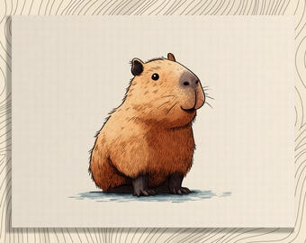 Chill capybara canvas wall art – capybara drawing cute animals minimalist wall art animal portrait modern pet portrait capybara gift