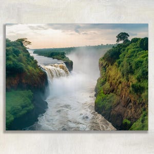Uganda Waterfall Canvas Wall Art - Tropical Landscape Print Nature Wall Decor Murchison Falls Painting Gift for Nature Lovers