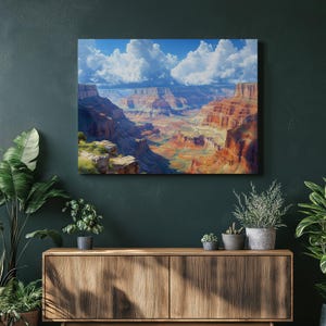 Grand Canyon Canvas Wall Art Print, Vibrant Landscape Painting Nature Decor, American Wilderness Gift for Home, Living Room, Bedroom, Office