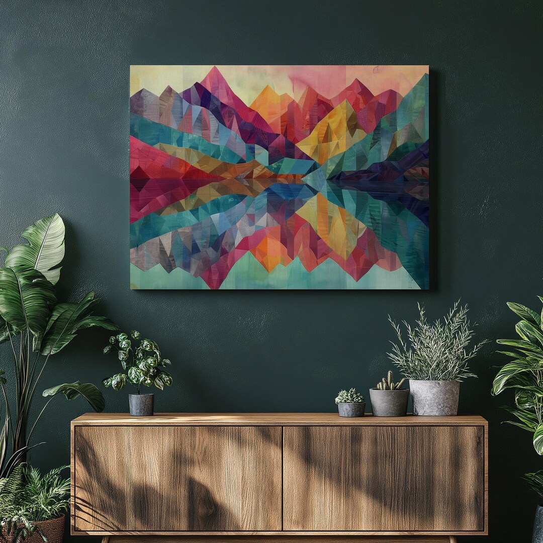 Colorful Dreamy Mountain Landscape Canvas Wall Art, Abstract Surreal ...