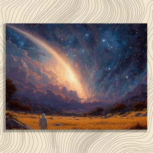 Lienzo decorativo de cielo nocturno cósmico: paisaje surrealista de ensueño estrellado. Decoración de pared moderna. Regalo premium para amantes del arte.
