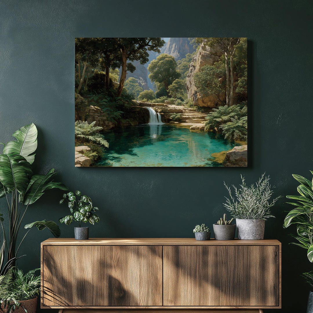 Waterfall Forest Canvas Wall Art – Traditional Nature Landscape ...