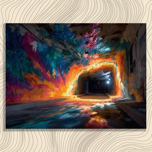 Vibrant Tunnel Canvas Wall Art - Graffiti Mural Print Abstract Geometric Pattern Urban Decor Neon Accent Colorful Pop Style Prints