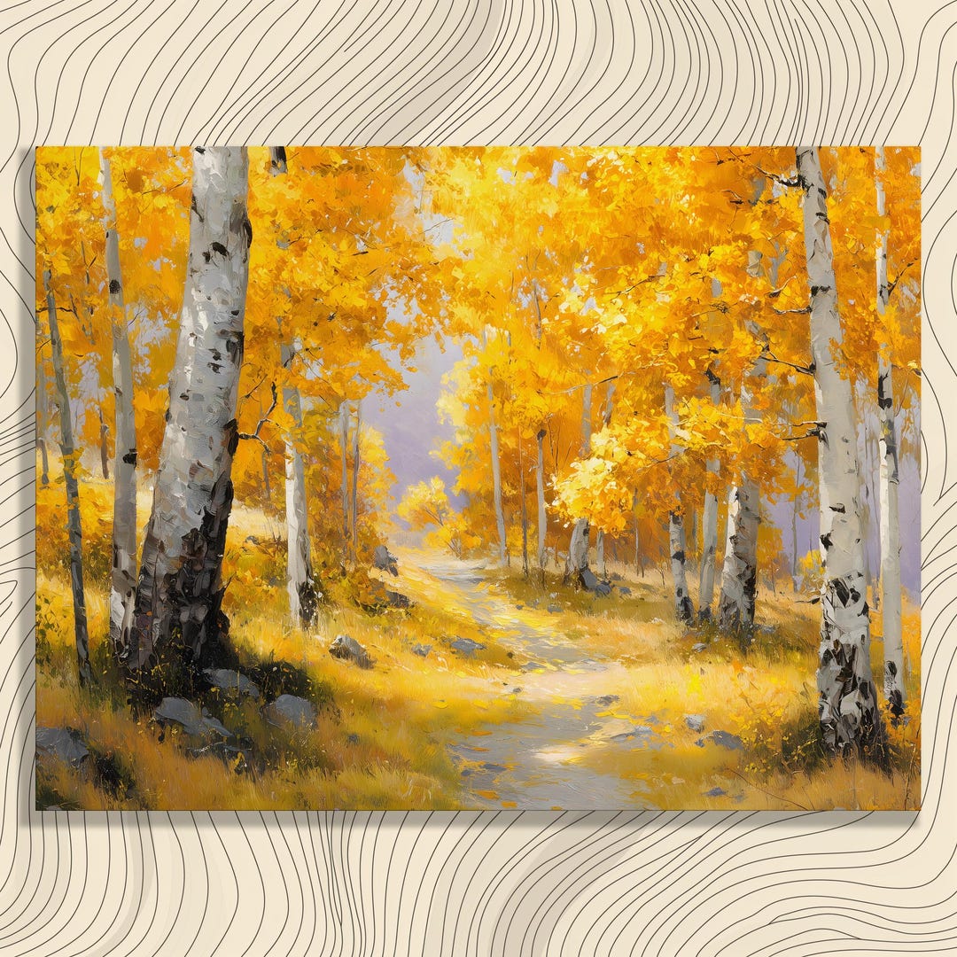 Aspen Grove Canvas Wall Art - Golden Autumn Forest Path Landscape Print ...