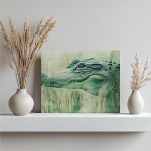 Krokodil Leinwand Wand Kunst - exotischer Alligator Druck Nahaufnahme Reptil Porträt Natur Wildtiere Dekor grüner Sumpf Sumpf Kunst für Zuhause
