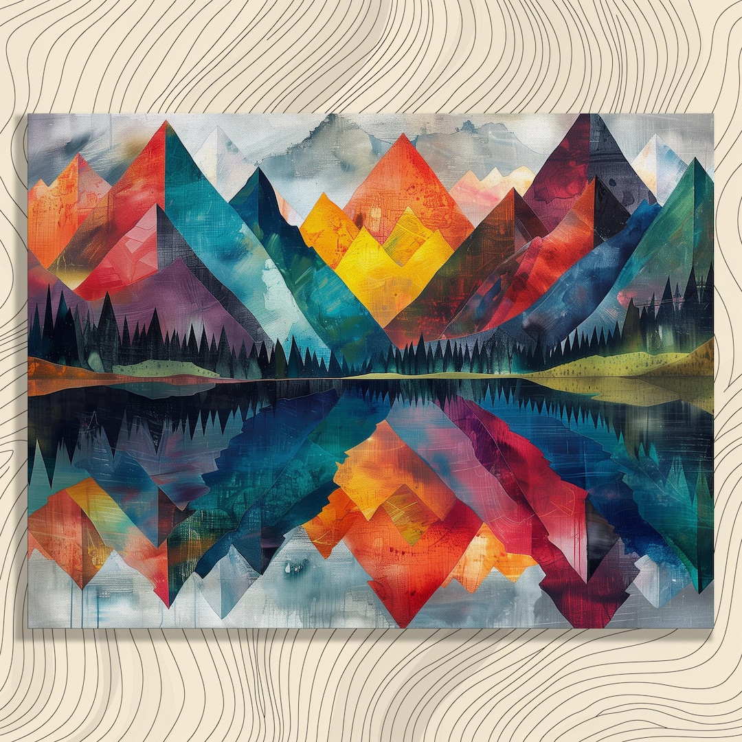 Colorful Dreamy Mountain Landscape Canvas Wall Art, Vibrant Abstract ...