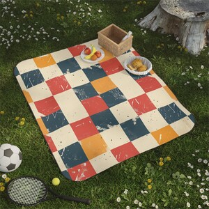 Waterproof Gingham Picnic Blanket | Roll Up Camping Mat, Foldable Beach Mat, Large, Soft, Travel, Summer, Family, Lightweight, Portable