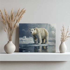 Polar Bear Canvas Art - Arctic Wildlife Portrait Painting - Modern Wall Art Nature Scene Ice Decor for Living Room Bedroom Office