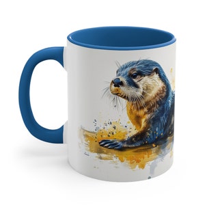Blue Yellow Otter Mug | Animal Lover, Coffee Mug, Tea Mug, Nature, Present, Gift, Birthday, Holiday, Vacation, Beautiful Mugs, Popular