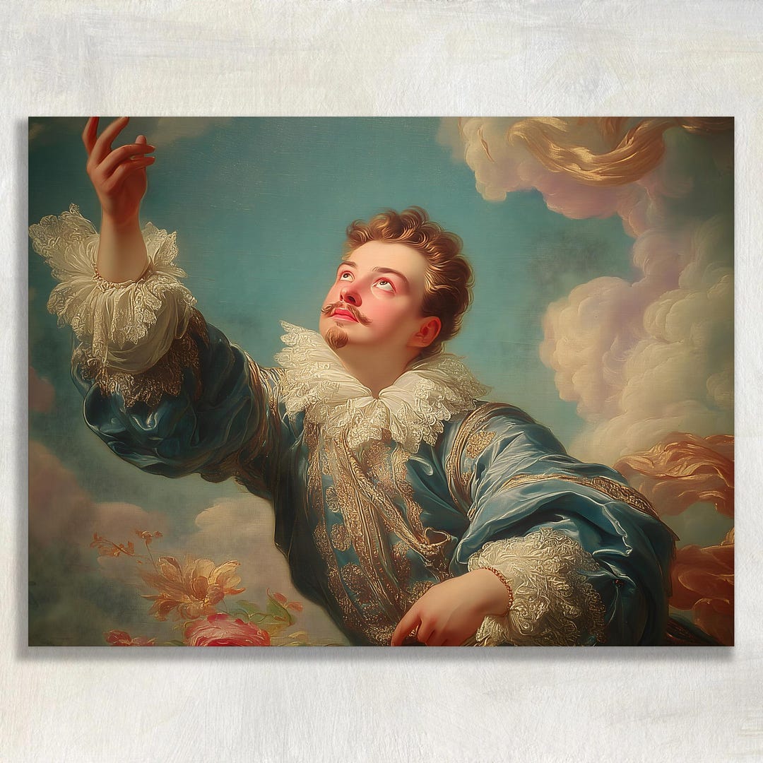 Romantic Rococo Portrait Canvas Wall Art – Aristocratic Gentleman in ...