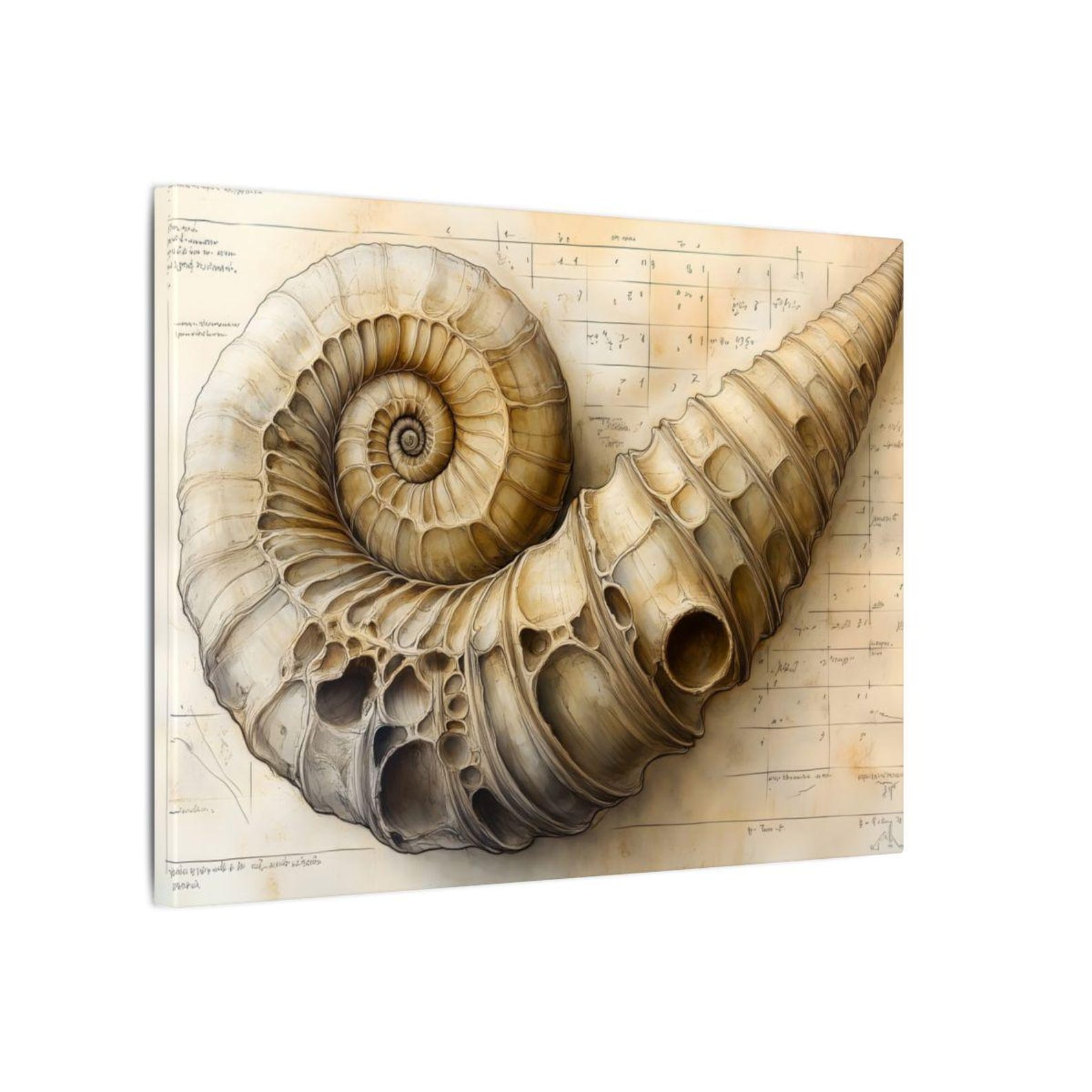 Fibonacci Spiral Shell Canvas Wall Art - Golden Ratio Nautilus Sketch ...