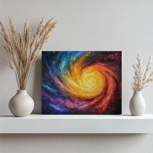Spiral Galaxy Canvas Wall Art - Colorful Nebula Painting, Swirling Abstract Space Stars Art Print for Living Room, Bedroom Office Decor