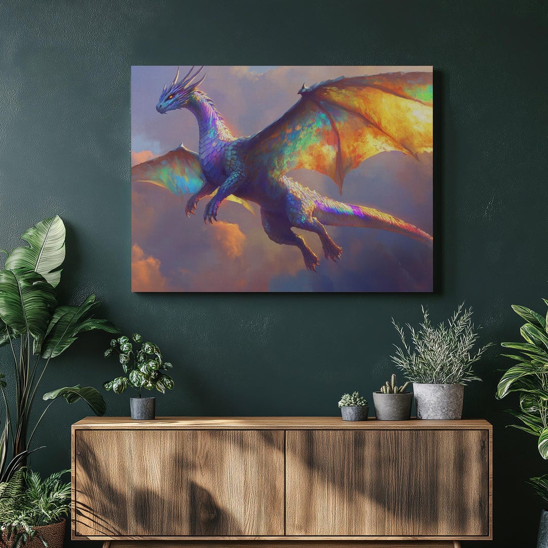 Vibrant Fantasy Dragon Canvas Wall Art Print Majestic Colorful Dragon ...