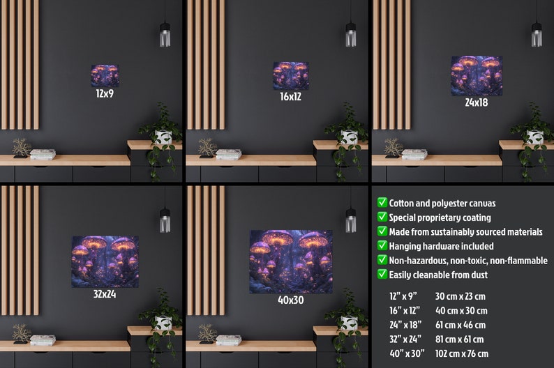 Glowing Mushrooms Canvas Wall Art, Fantasy Forest Fairies Artwork