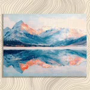 Mountain Lake Reflection Canvas Wall Art – Serene Landscape Painting Watercolor Landscape Print Lakefront Art Modern Nature Decor