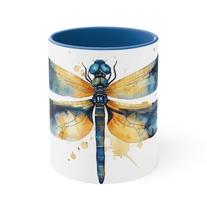 Tazza con libellula blu e gialla / Tazza per amanti degli animali, tazza da caffè, tazza da tè, natura, regalo, compleanno, festa, vacanza, bellissime tazze, popolare