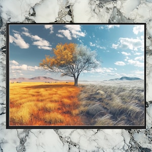 Australia canvas wall art, vibrant landscape painting perfect for modern home decor, unique design split grey and colorful, 4:3 aspect piece