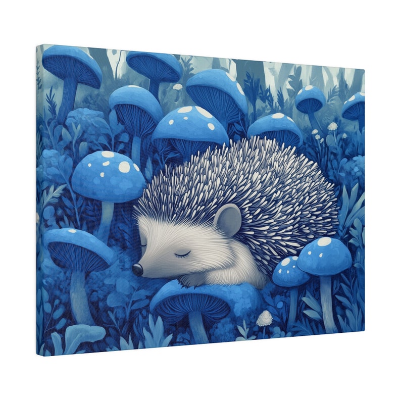 Hedgehog Canvas Wall Art, Cute Hedgehog Print, Mushroom Decor