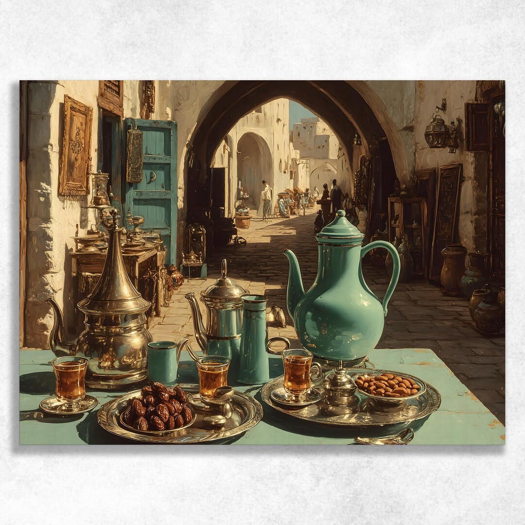 Kuwait Tea Kuwaiti Souk Tea Canvas Wall Art - Arabian Market Coffee Service With ...
