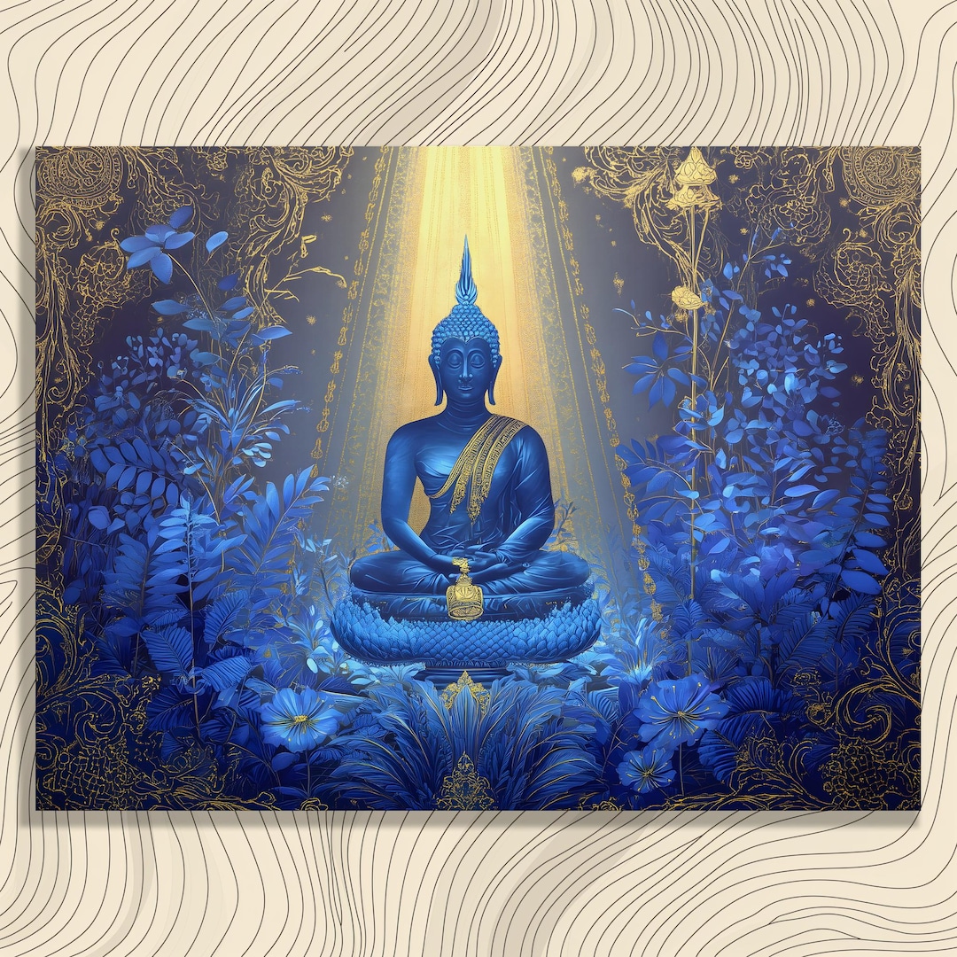 Traditional Blue Buddha Canvas Wall Art - Spiritual Zen Lotus ...