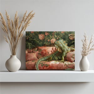 Lienzo de iguana para pared, decoración vibrante de reptiles, obra de arte de iguana para sala de estar, impresión única de vida silvestre, decoración de reptiles para el hogar, lienzo de animales