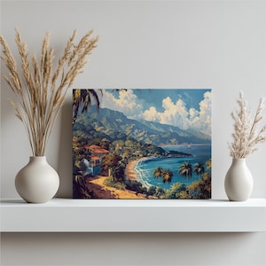 Jamaika Leinwand Wand Kunst, schöne Montego Bay Landschaft Gemälde detaillierte Nostalgie jamaikanische Jerk Küche hochwertige Wohnkultur, Fine Art
