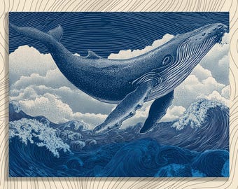 THE GUIDE Print, Whale Poster, Humpback Artwork, Whale Print