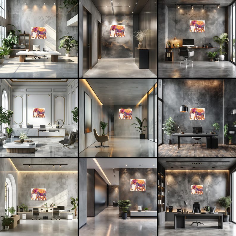 Majestic Elephant Canvas Wall Art, Mother and Calf Watercolor Painting