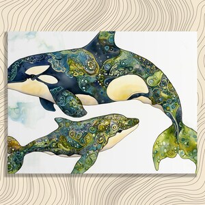 Majestic Whales Canvas Wall Art - Colorful Marine Life Watercolor Painting Aquatic Artwork Ocean Art Paintings Underwater Life Decor