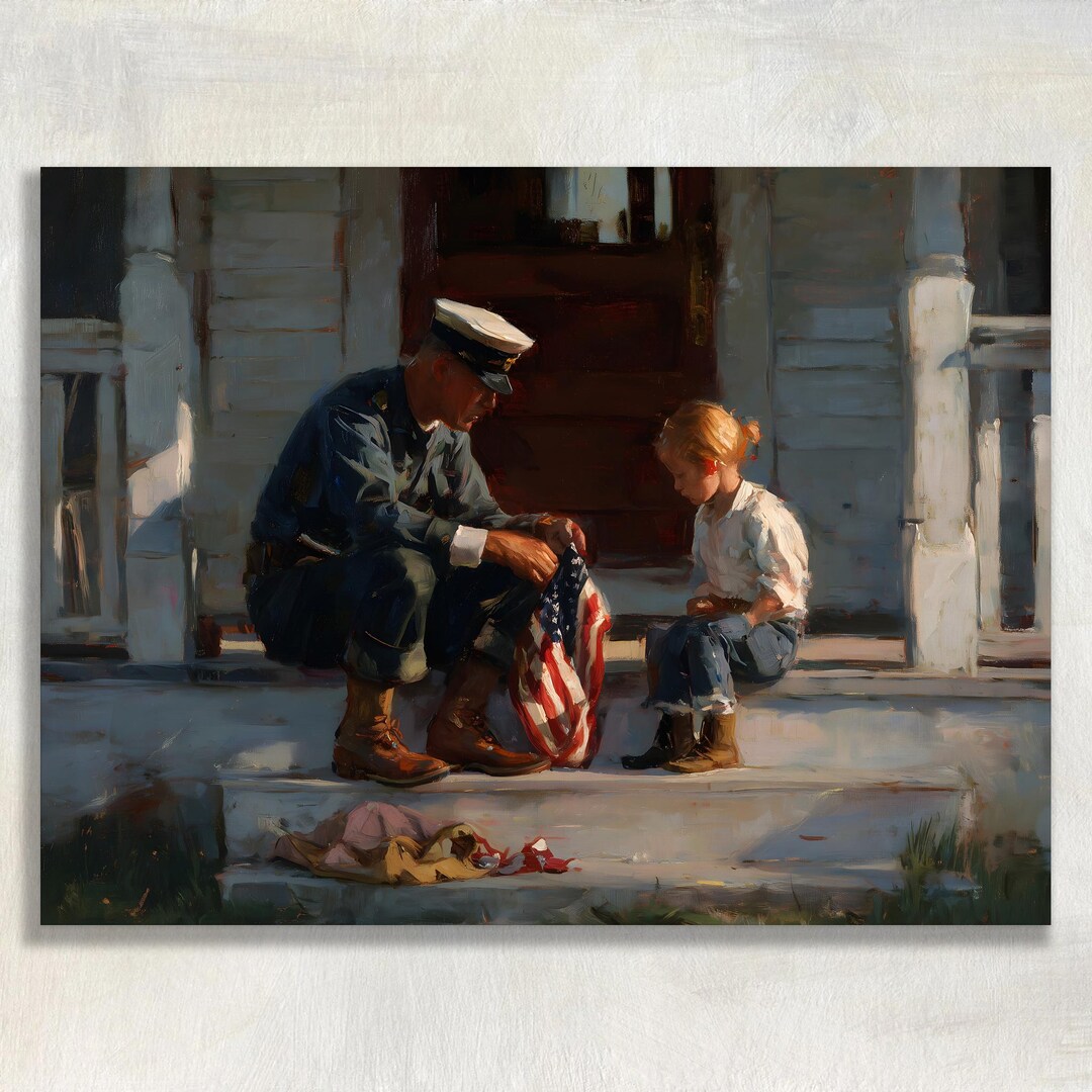 Veteran Folding Flag Canvas Wall Art - Patriotic Porch Oil Painting ...