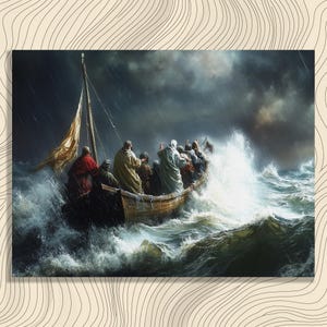 Jesus calming the storm canvas wall art, Sea of Galilee biblical prints spiritual decor Christian home religious, Inexpensive Wall Hangings